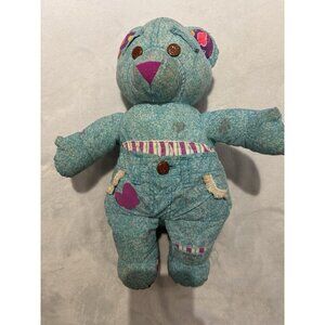 Vintage 1994 Tyco Doodle Bear Blue 16” Teddy Bear Plush Faux Blue Jean Denim*